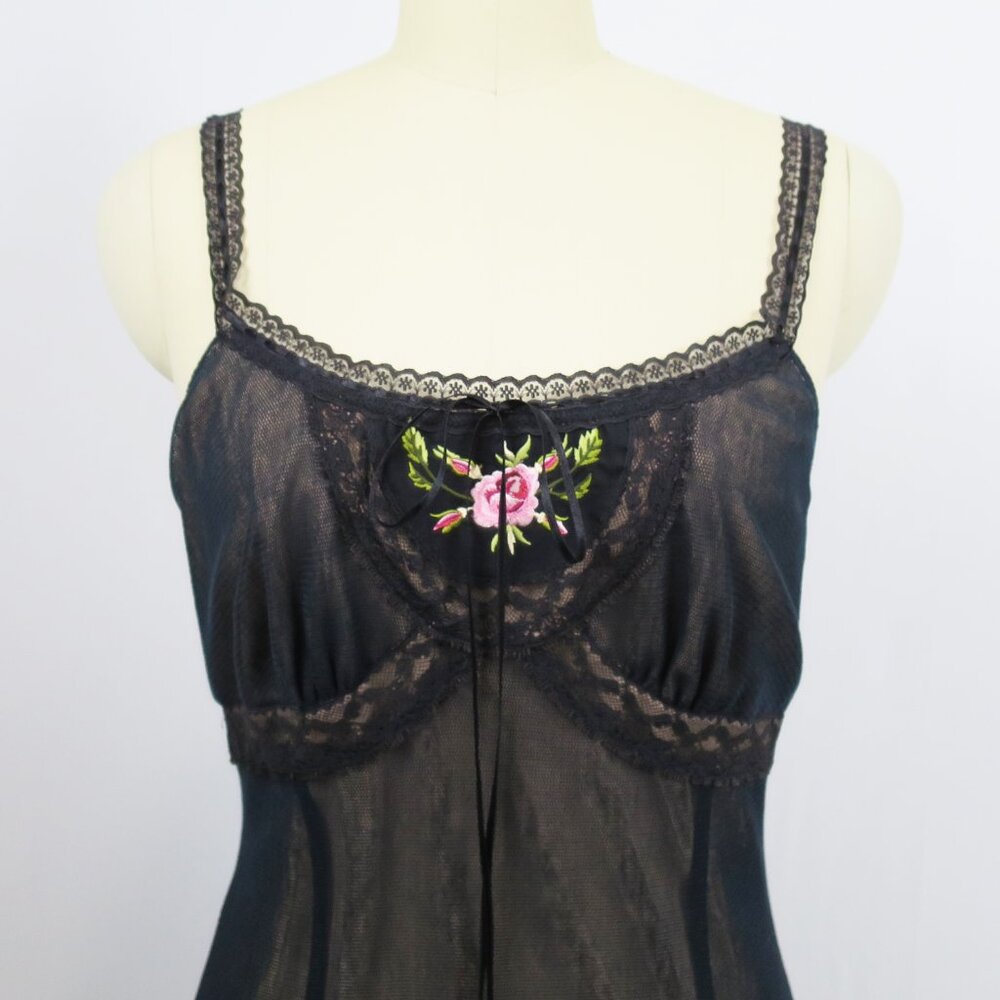 NWT Betsey Johnson Black Illusion Mesh Slip Dress with Floral Embroidery 8 $265 - Picture 4 of 16